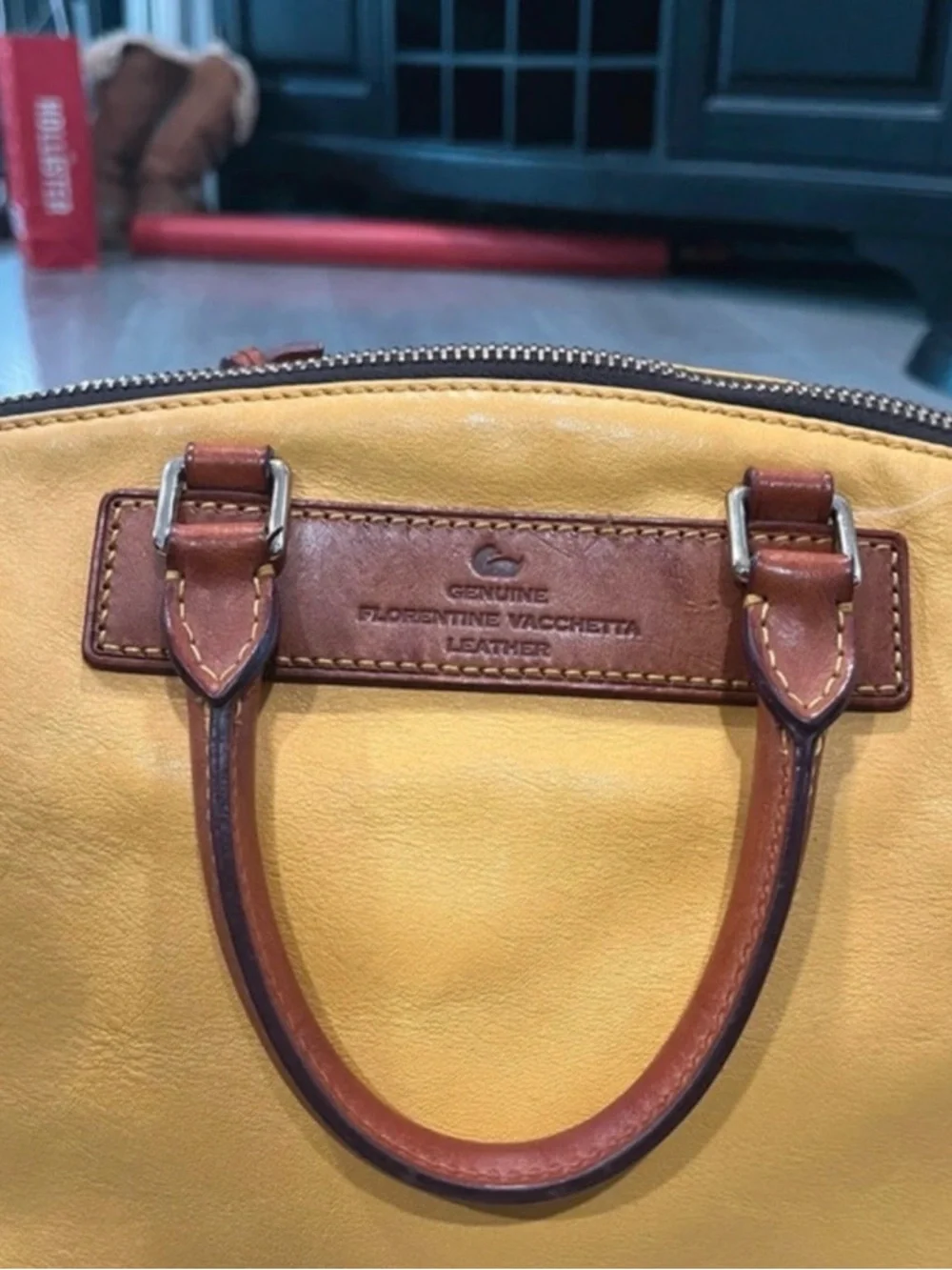 Dooney & Bourke Florentine Leather Satchel Yellow Crossbody - Picture 6 of 6
